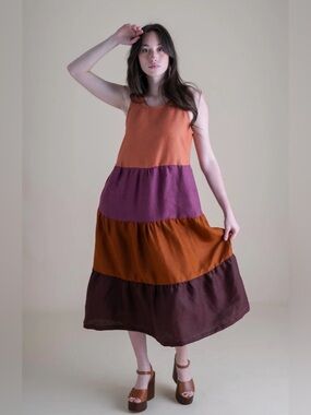 LIKE NEW CONSCIOUS CLOTHING Willow Dress (Updated) Tiered 100% Linen Maxi